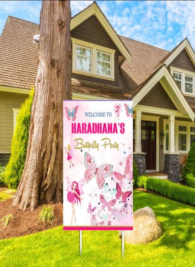 Theme My Party Customised Personalised Butterfly Fairy Theme Birthday Welcome Board For Girls Birthday - 21 inch x 16 Inch - Image 1